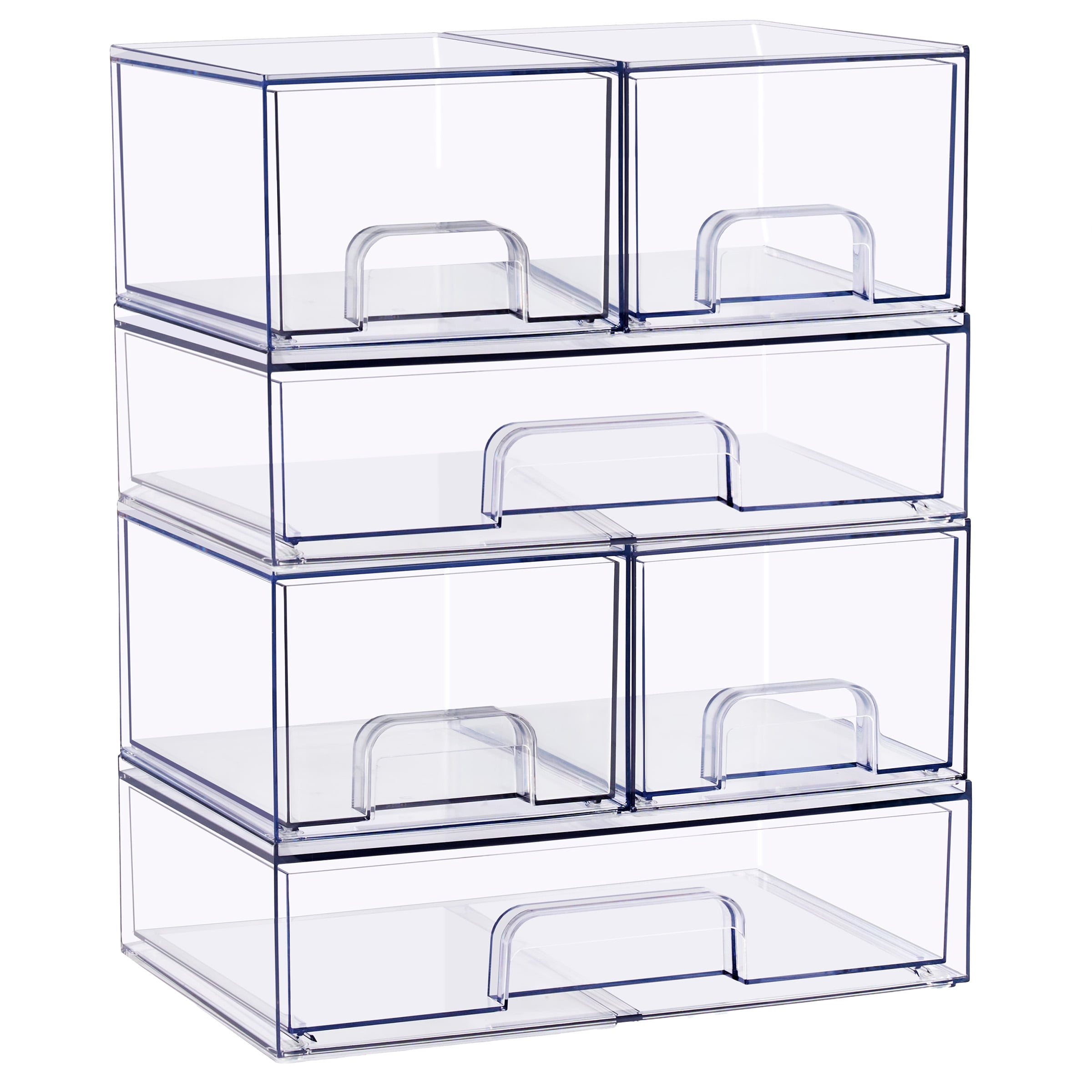 Sorbus Small & Wide Stackable Acrylic Storage Drawers, Clear Baby Organizer Bins, 6-Pack