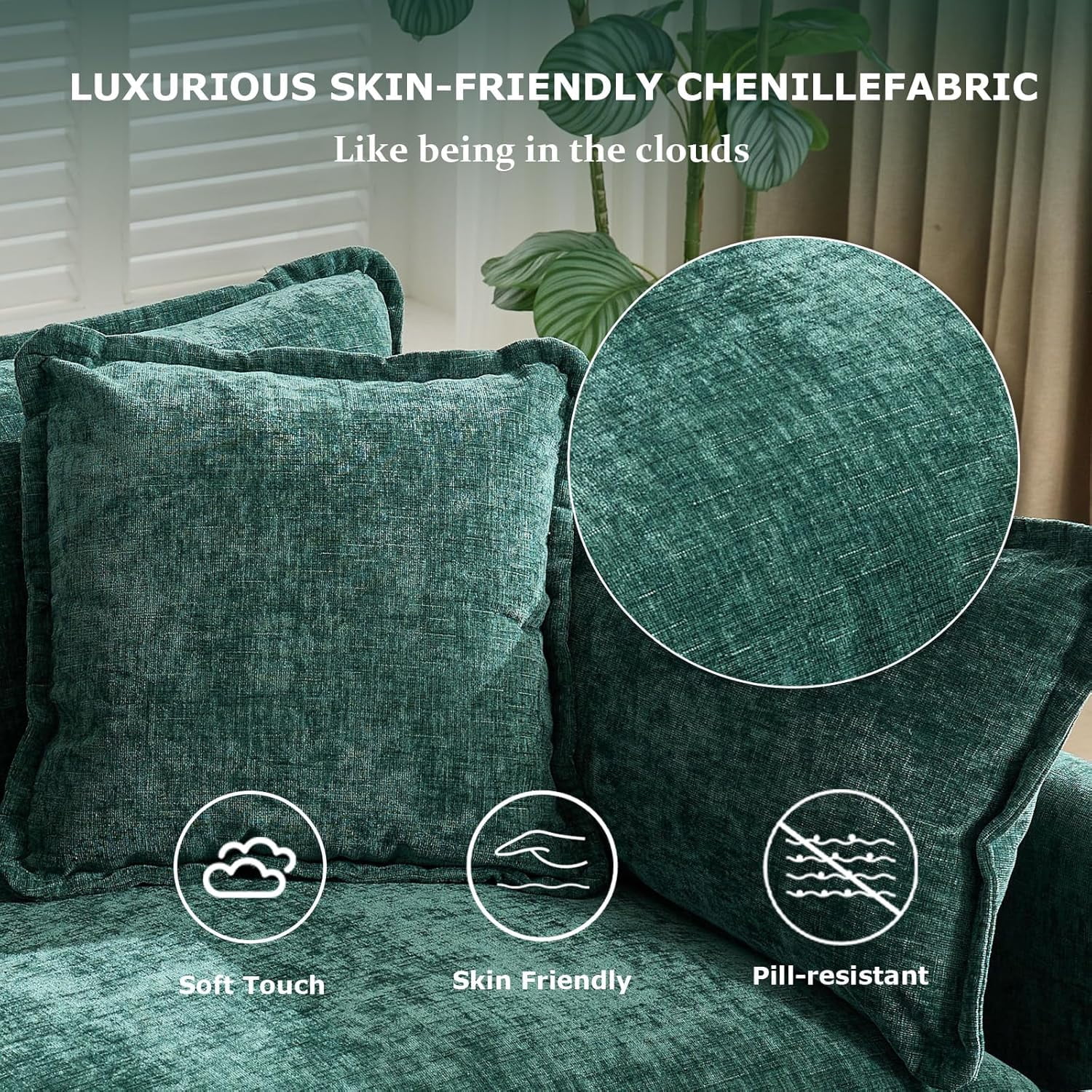 YWEN 77.95" Chenille Sectional Sofa, Comfy Modular Loveseat Sofa, Modern 2-Seat Couch Deep Seat Sofa Set for Living Room,Green