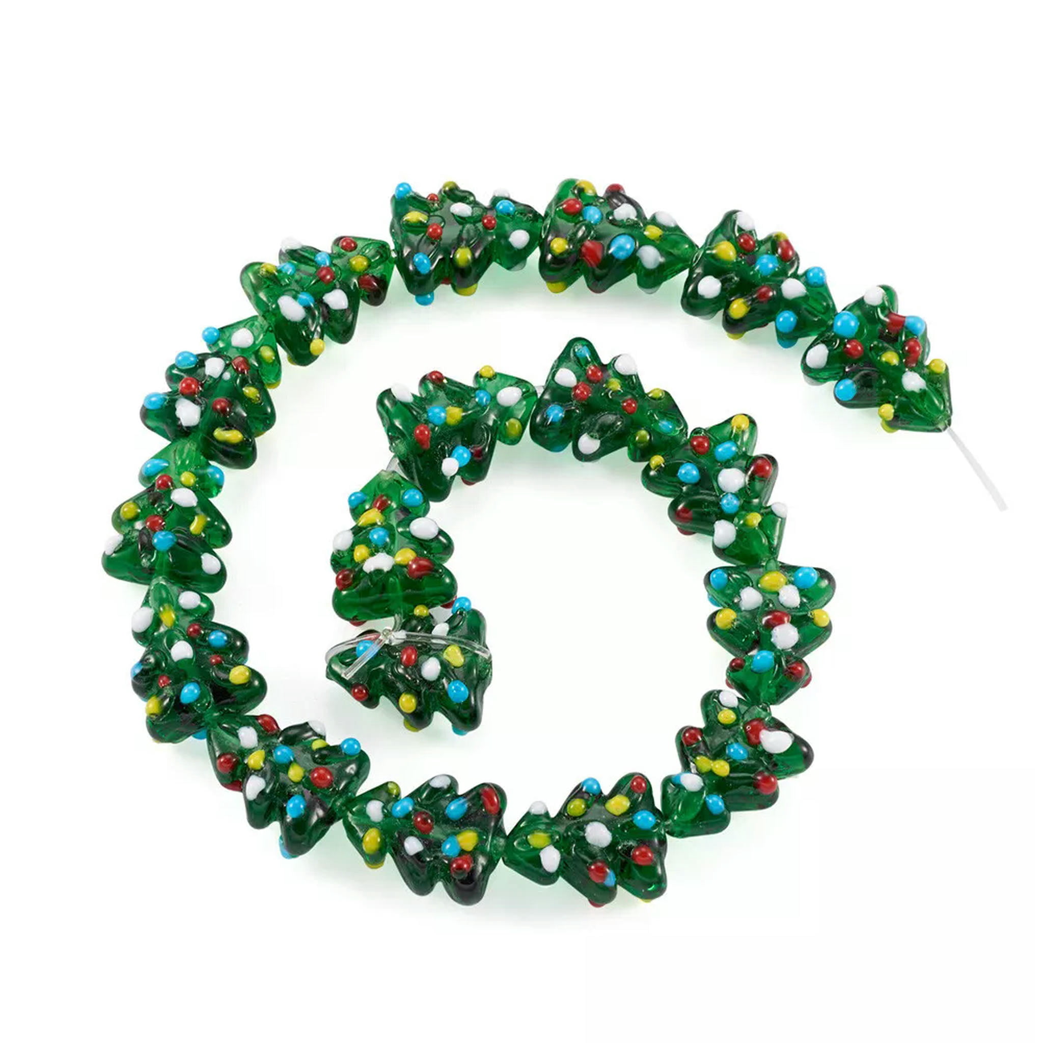 U8MO 20pcs Christmas Tree Handmade Lampwork Glass Beads Bumpy Loose Spacer 17~18mm