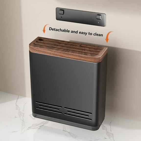 Wall-Mounted Knife Rack, Knife Storage Organizer with Slot-Style Design, Space Saving Kitchen Tool Holder Featuring Removable Drain Tray and Ventilated System