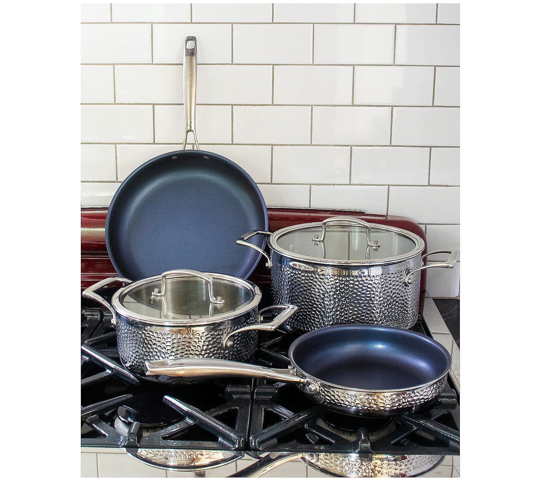 Blue Jean Chef 6-Pc Tri-Ply Hammered Stainless Steel Cookware Set Open Box  