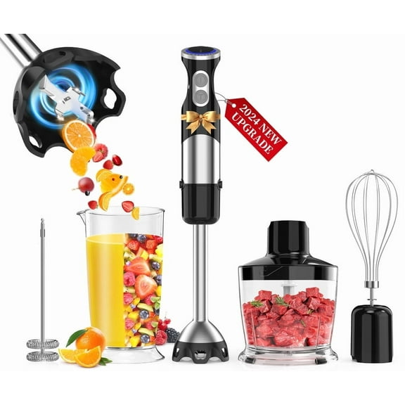 Immersion Blender, 1100W Electric Mixer Handheld, 5-in-1 Stick Blender with Chopper, Blender for Kitchen with 600ml Beaker