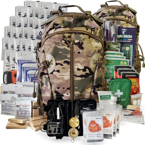 6 Person Emergency Kit / Survival Backpack for 72 Hours for Natural Disasters, Hurricanes, Emergency or Bug Out Situations – Camo