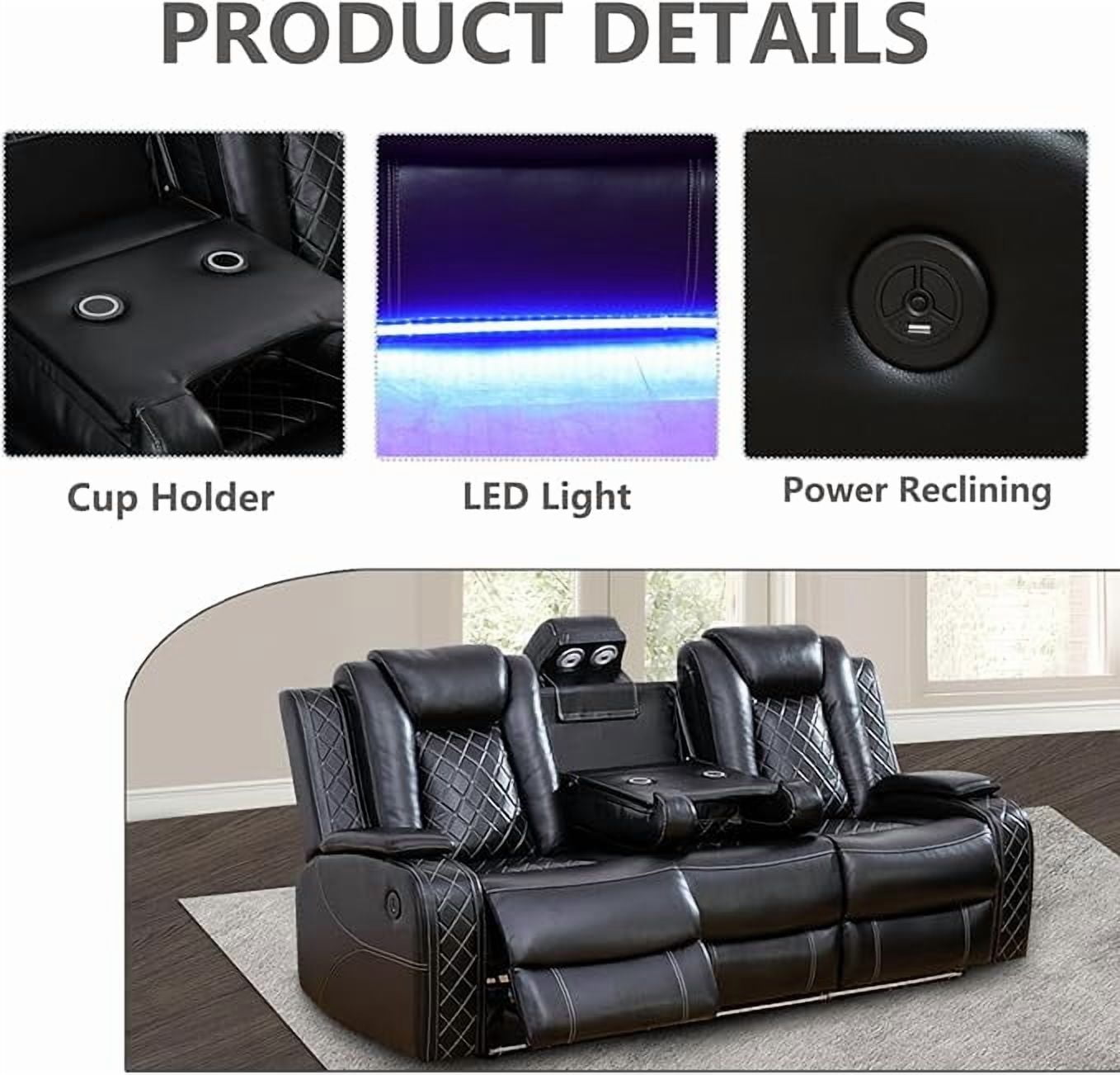 Multifunction Power Air Leather Recliner Sofa with LED Lights, Living Room Furniture, Reclining Sofa, loveseat, Chair with USB Port/Storage
