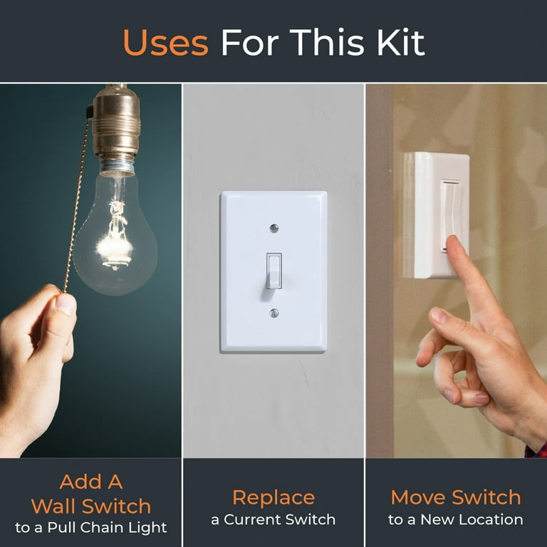 RunLessWire 3-Way Wireless Light Switch Kit - 1 Receiver, 2 Light Switches - White