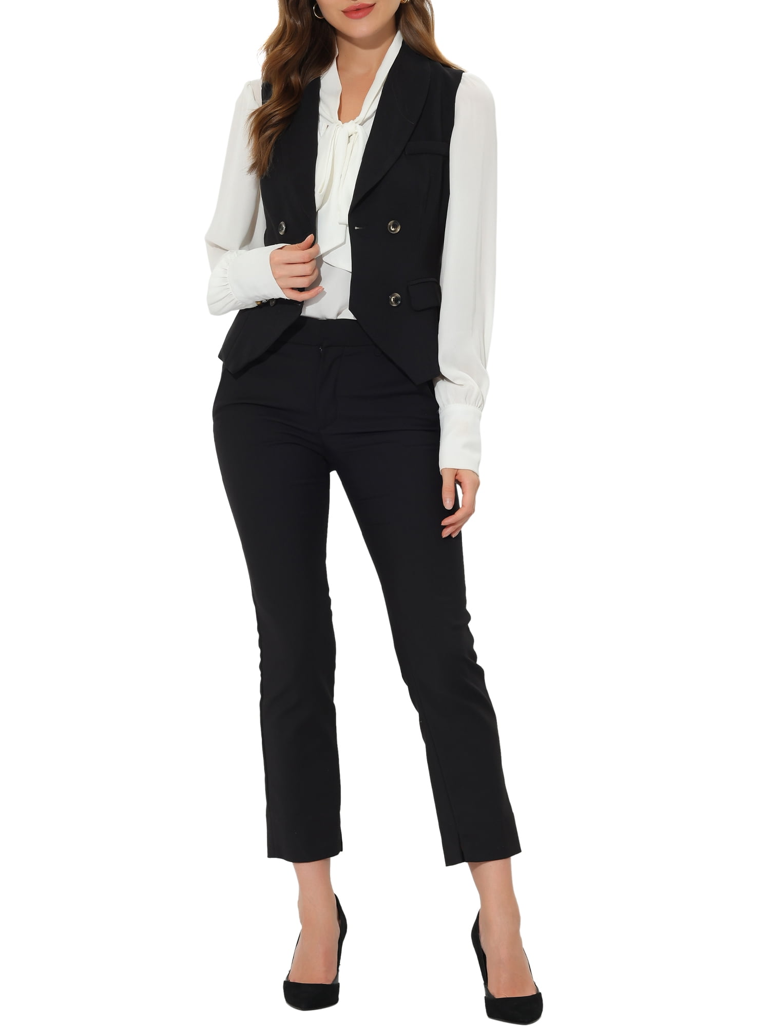 Unique Bargains Women's Elegant Waistcoat Double Breasted Shawl Lapel Suit Vest