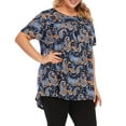 thumbnail image 4 of Pompotops Femmes Impression Manches Courtes O-Cou Grande Taille Plissée T-Shirt Chemisier Tops, 4 of 6