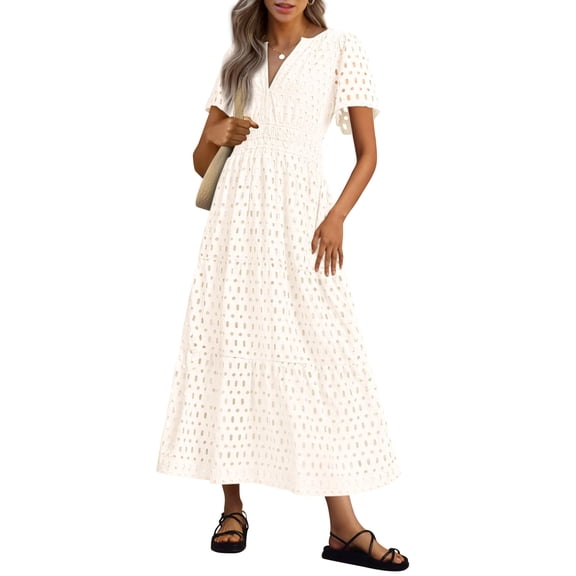 Vestido largo PRETTYGARDEN 2025 con ojales y cuello en V para mujer