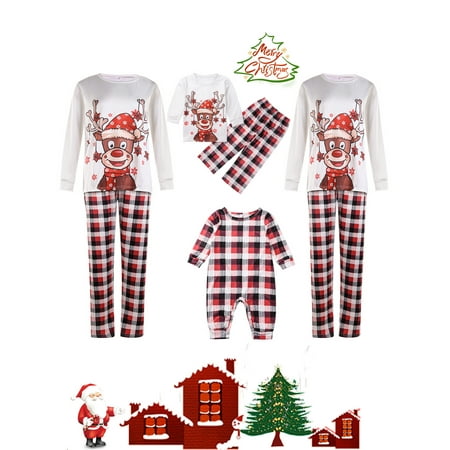 

Licupiee Family Matching Christmas Pyjamas Set Reindeer Pajamas PJs Set Xmas Sleepwear Nightwear for Mens Womens Kids