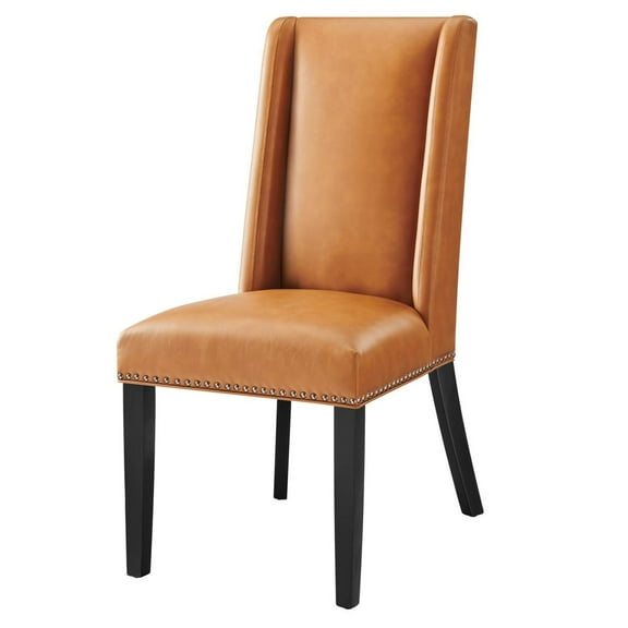 Side Dining Chair, Rivet Nailhead, Tan, Vegan Leather, Kitchen Cafe Bistro Hospitality Restaurant, Modern Contemporary HB32929