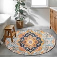 thumbnail image 4 of 3.3ft Round Rug, Blue Non-Skid Rubber Backing Large Area Rugs - Living Room Bedroom Home Office, Ethnic Middle Century Geometric Abstract Western Indoor Floor Mat Carpets Washable Rug, 4 of 9