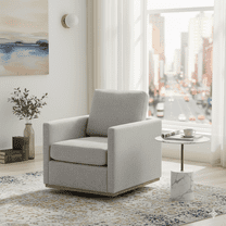 GOMYHOME Modern Swivel Accent Chair, Light Gray Upholstered Fabric Armchair with Wood Base