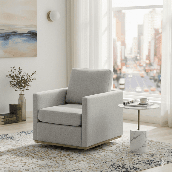 GOMYHOME Modern Swivel Accent Chair, Light Gray Upholstered Fabric Armchair with Wood Base