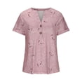 thumbnail image 6 of Dreluolixuan Womens Summer Shirts Casual Short Sleeve Tees V Neck Blouses Love Heart Print Tops Button up Pullover Casual Summer Vacation 2024 Fashion Trendy Clothing Pink S, 6 of 8