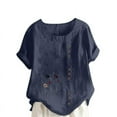 thumbnail image 5 of QUNYINEY Crew Neck Womens Shirts Floral Casual Short Sleeve Tops Loose Cotton Linen Button Pullover Women's Tops, 5 of 5