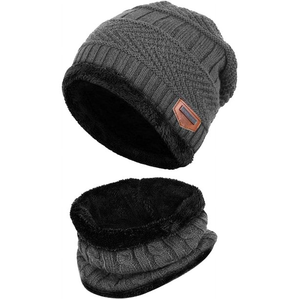 Gorros/turbantes de mujer Gorro de invierno para niños, gorro con conjunto de bufanda, gorro de punto informal, gorro de punto cálido, gorro con forro polar Ormromra LL-1857-3