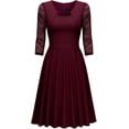 thumbnail image 4 of Vestido de cóctel de manga 2/3 de encaje floral con cuello cuadrado vintage para mujer Ormromra  WRMH-236-2, 4 of 5