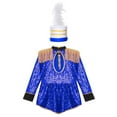 thumbnail image 4 of YONGHS Kids Girls Sequins Circus Ringmaster Jumpsuit Halloween Marching Band Drummer Uniform with Hat Royal Blue B 14, 4 of 7