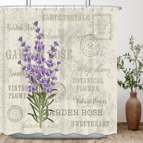 Lavender Purple Lilac Shower Curtain Set for Bathroom 72Wx72H Inch Flower Floral Vintage Fabric Bath Curtain for Women Girl Bathtub Accessories Plant Waterproof 12 Pack Plastic Hooks WW-VCEH
