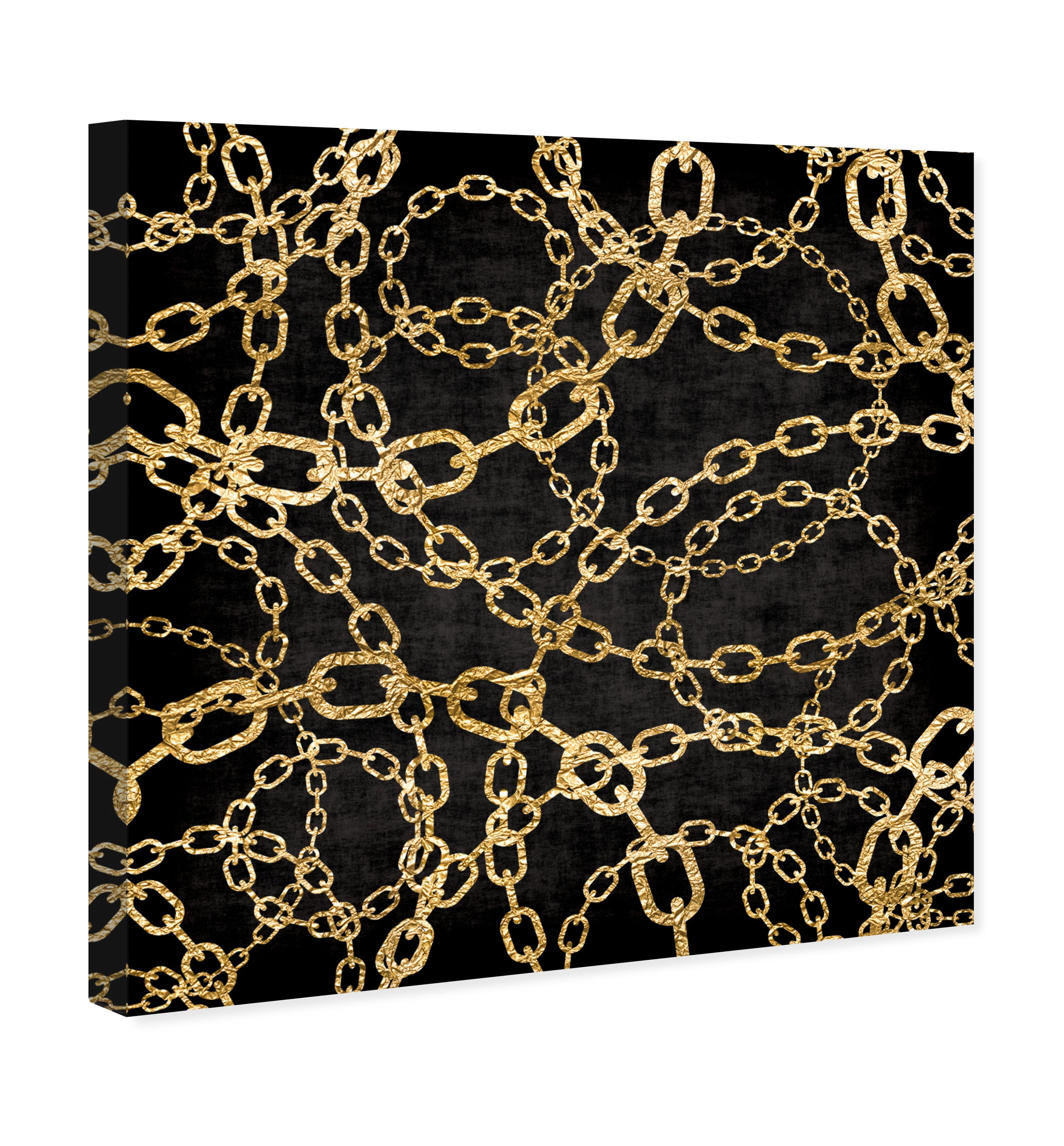 Wynwood Studio Fashion and Glam Modern Canvas Art - Gold Chains In Black Background, Wall Art for Living Room, Bedroom, and Bathroom, 12 in x 12, Gold and Black Home Decor