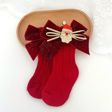 

TALKVE Christmas Children Socks Christmas Cartoon Glittering Bow Knitting Wool Socks