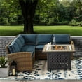thumbnail image 2 of Afuera Living 4-Piece Wicker / Rattan Fire Pit Sectional Set in Navy/Brown, 2 of 8