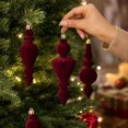 thumbnail image 6 of 6 Pack Christmas Tree Ornaments Set Vintage Finial Hanging Baubles for Holiday Mantel Decor Indoor Home Decoration Spindle Drop Ornaments for Xmas Tree Party Display Festive Hanging, Red, Style C, 6 of 7