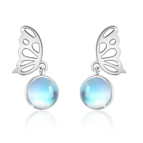 Cuoka Butterfly Earrings 925 Sterling Silver Moonstone Dangle Earrings for Gilrs Women Hypoallergenic Moonstone Jewelry Birthday Gifts for Sensitive Ears