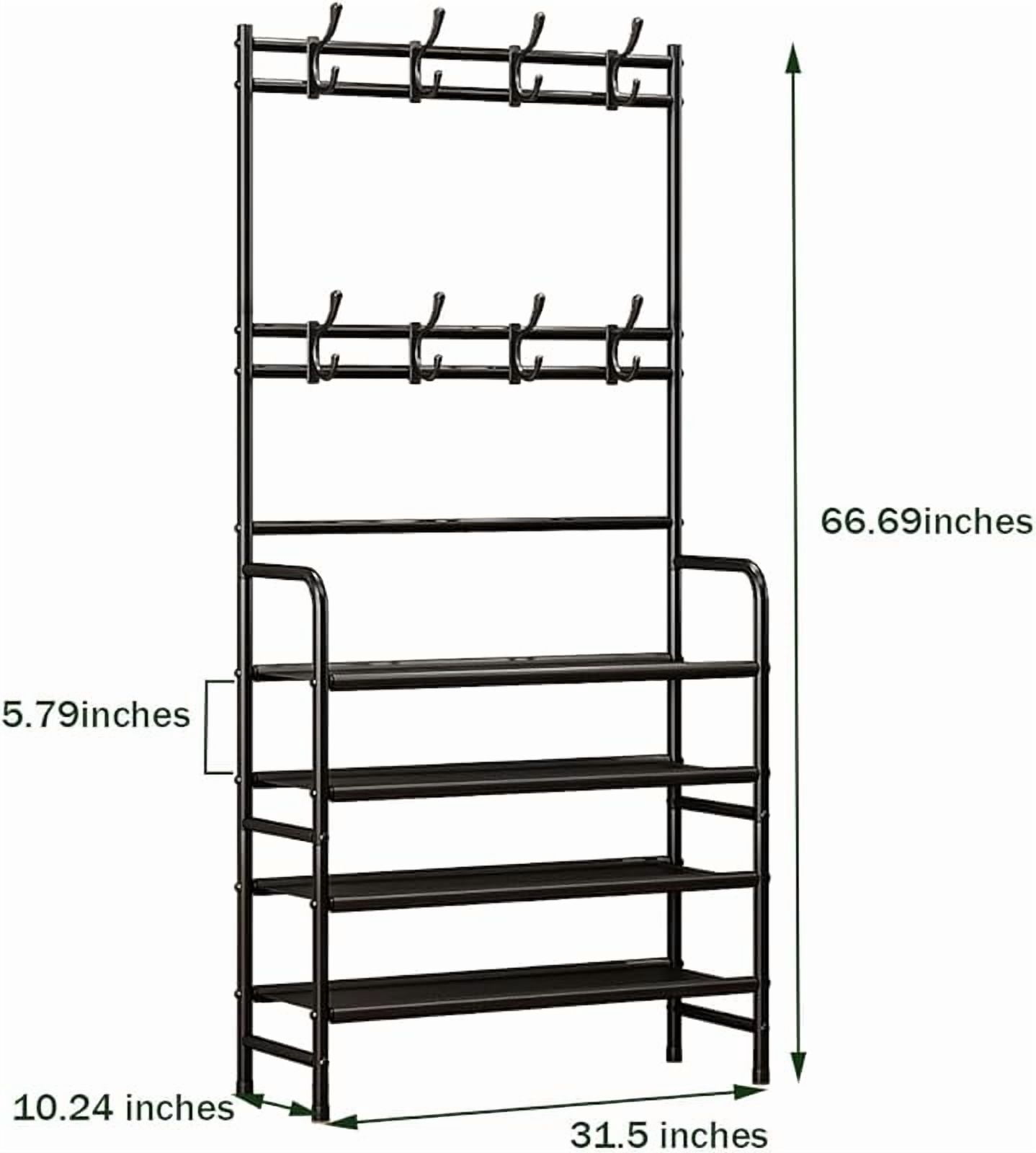 SEAMIKA Coat Rack Shoe Rack With Storage Shelf Freestanding with 8 Hooks for Entryway Bedroom Closet 4 Tier, Black