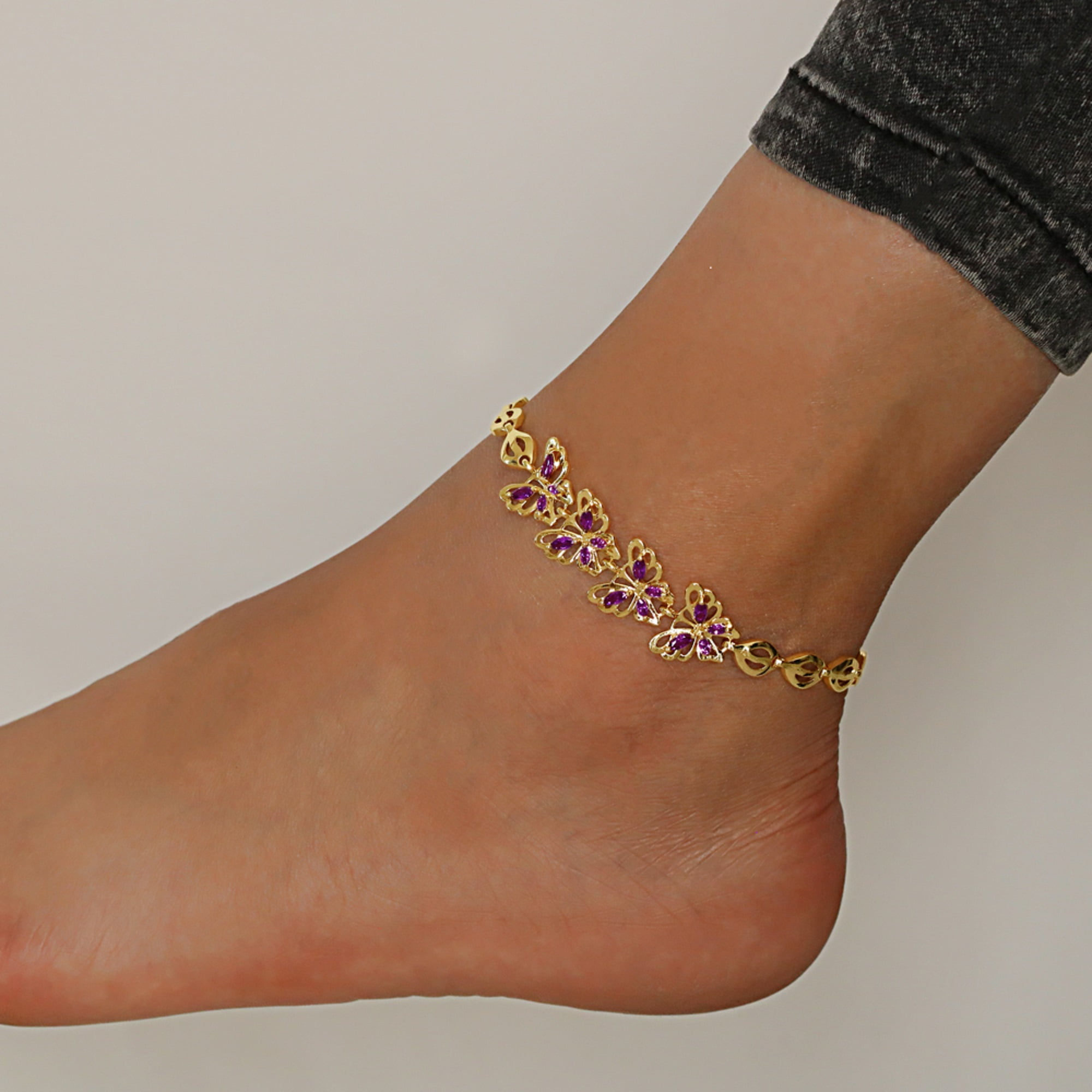 Kaash Customs Stunning Butterfly 14k Gold Plated Fine Anklet for Women Feet Jewelry