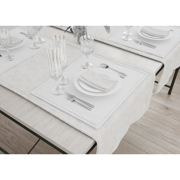Nappe 120"x120 Pouces Tissu 6.4 oz. Filament 100 % Polyester "Damask Leaf" Couleur Blanc 2/pack