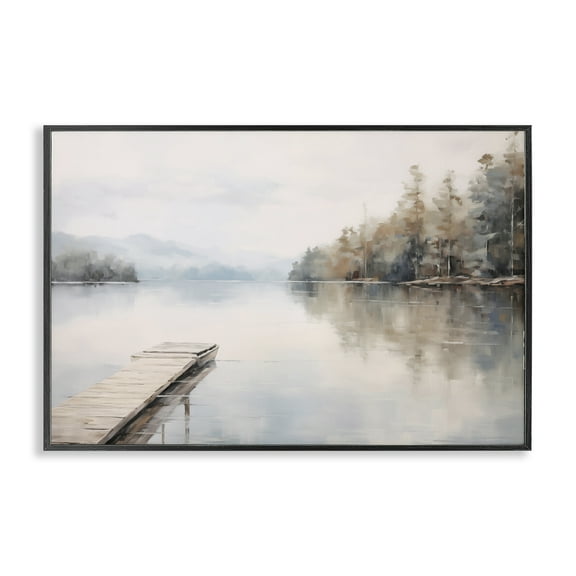Stupell Industries Old Lake Dock View Landscape & Nature Painting Black Framed Art Print Wall Art, 18 x 12