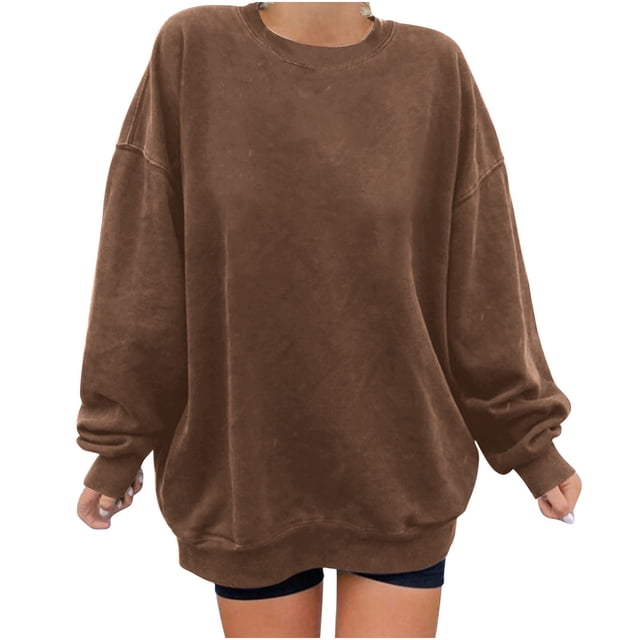 Mode Femmes Décontracté Manches Longues Col Rond Chandail pour Dames Hauts Blouse