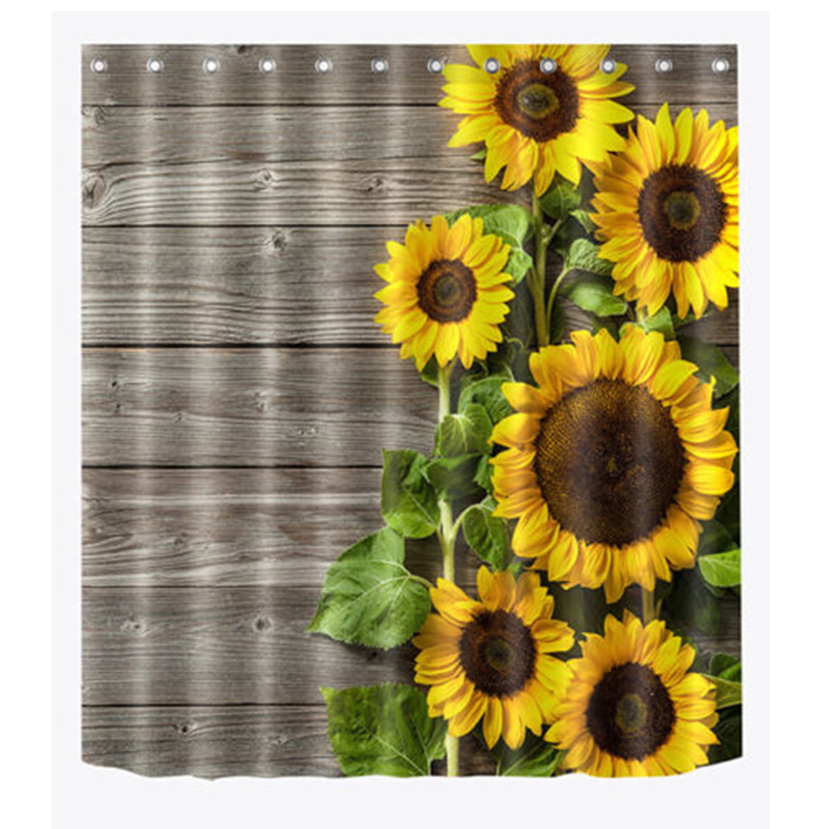 Bathroom Shower Curtain Sunflower on vintage wood Waterproof Fabric & Hooks 71" 