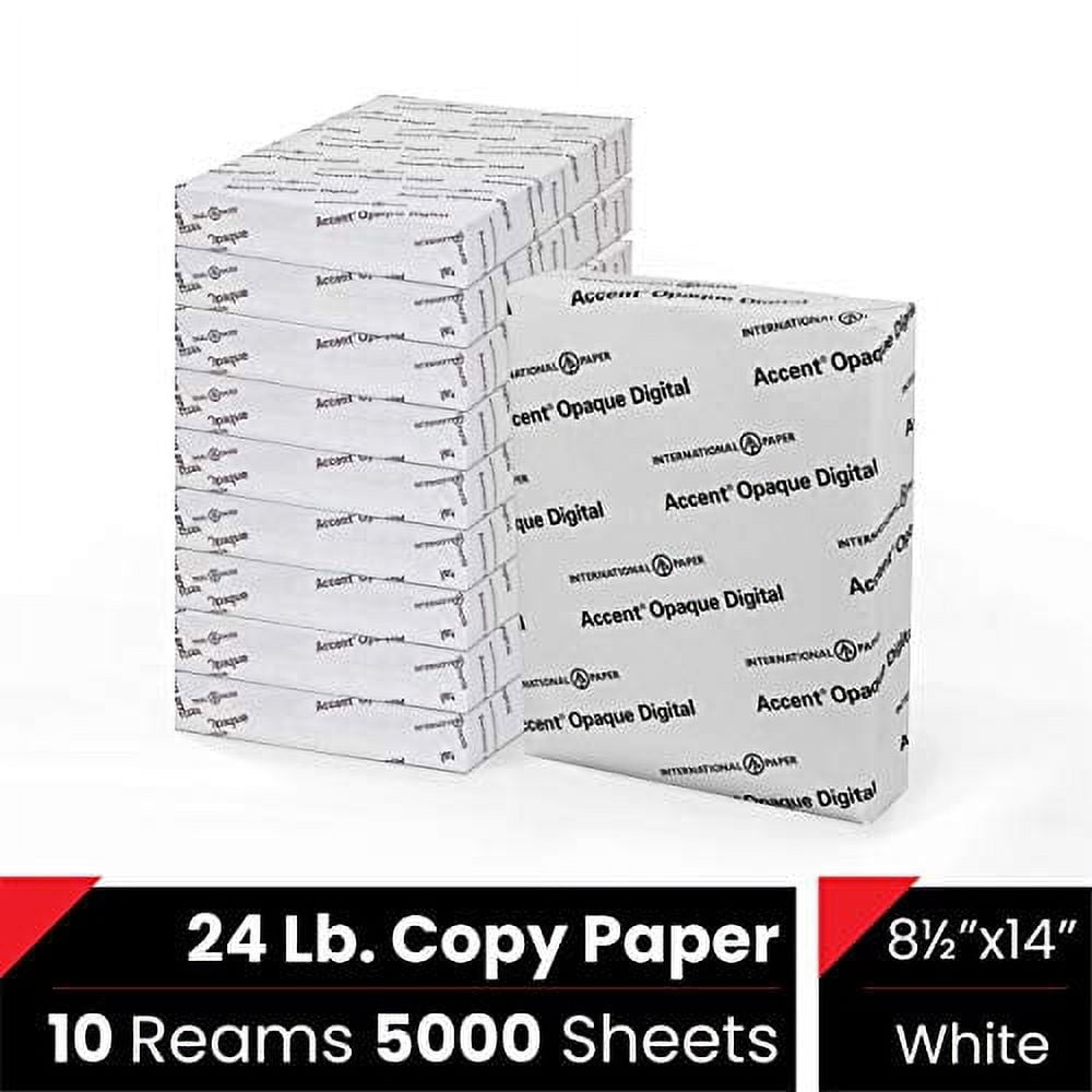 Accent Opaque, Smooth White, 24lb / 60lb, Legal, 8.5 x 14, 97 Bright, 5,000 Sheets / 10 Ream Case, Made in The USA