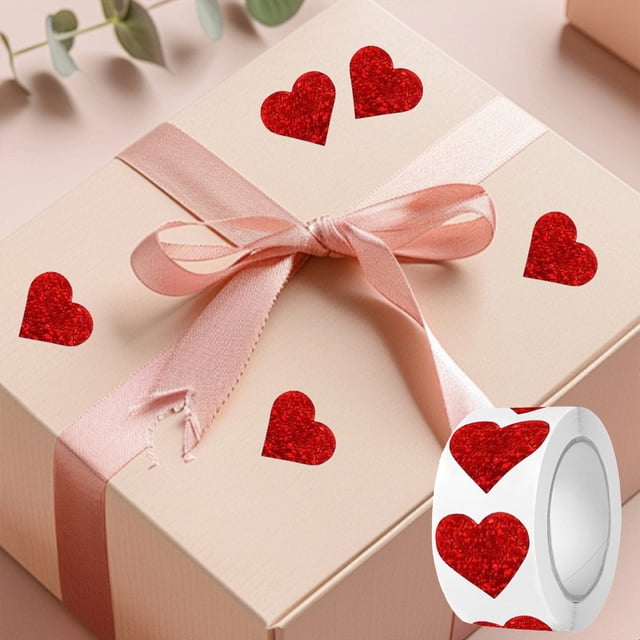 SouMaox Heart Shaped Stickers, Romantic Red Adhesive, Decorative Finish, Crafting Scrapbooking Projects for Holiday Packaging