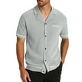 thumbnail image 2 of SGFCWSX Mens Short Sleeve Button Down Shirts, Men's Knit Textured Casual Shirt with Contrast Trim Gray Size L, 2 of 9