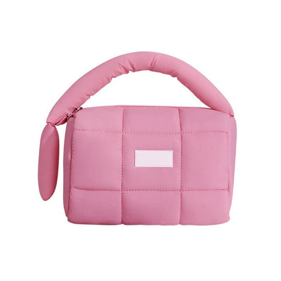 Travel Friendly Quilted Toiletry Bag Zipper Cosmetic Organizer With Handle