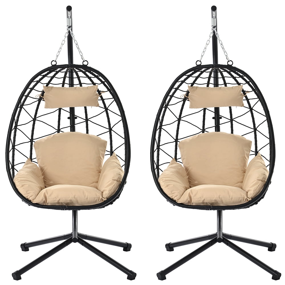 Clearance! Hammock Egg Chair, 2PCS Hanging Egg Chair with Stand Outdoor Indoor Wicker Swing Basket Chair for Kids Holds 265lbs, Modern Hammock Chairs for Porch Balcony, Cream - Walmart.com