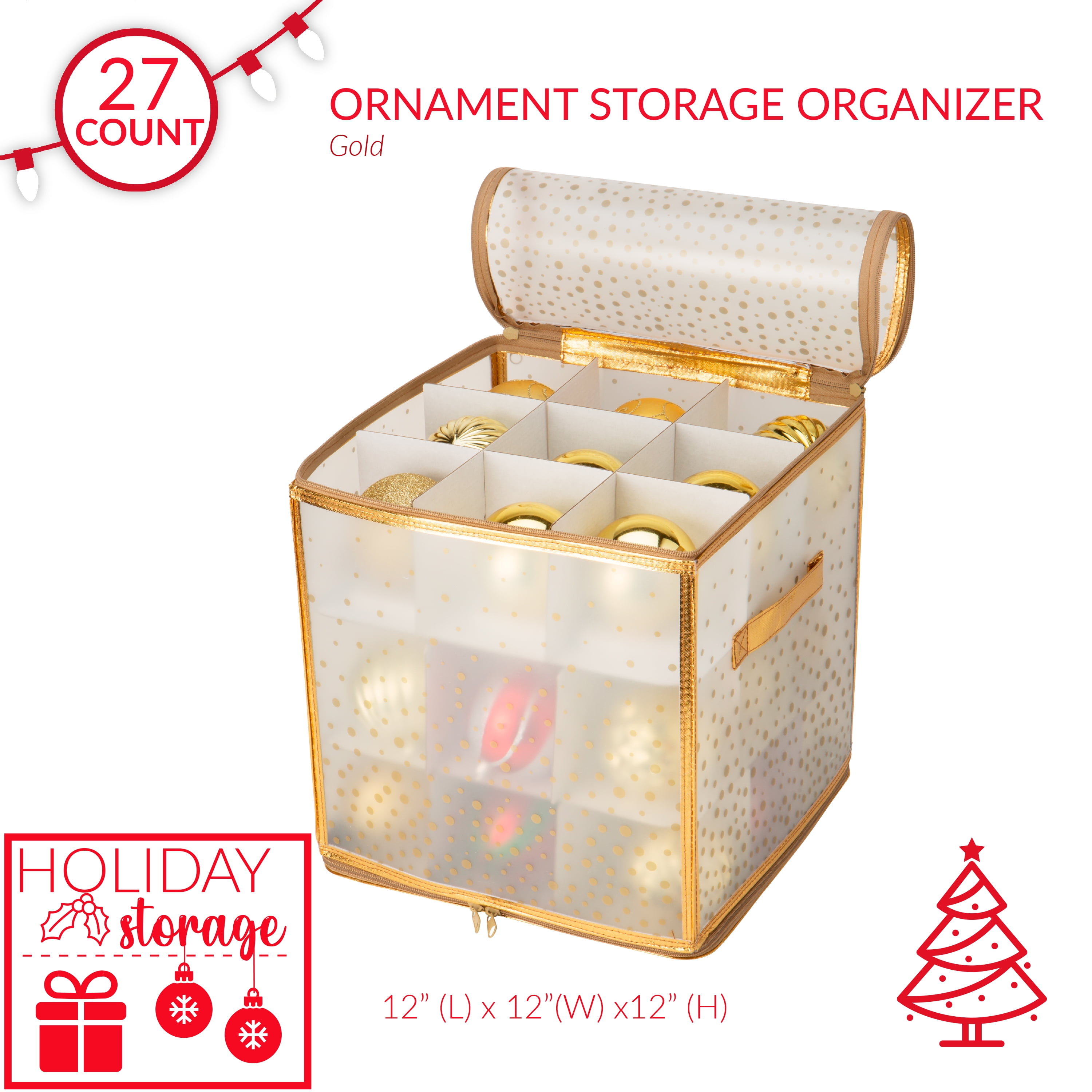 Simplify 27-Count Ornament Organizer Bin in Red, Plastic 