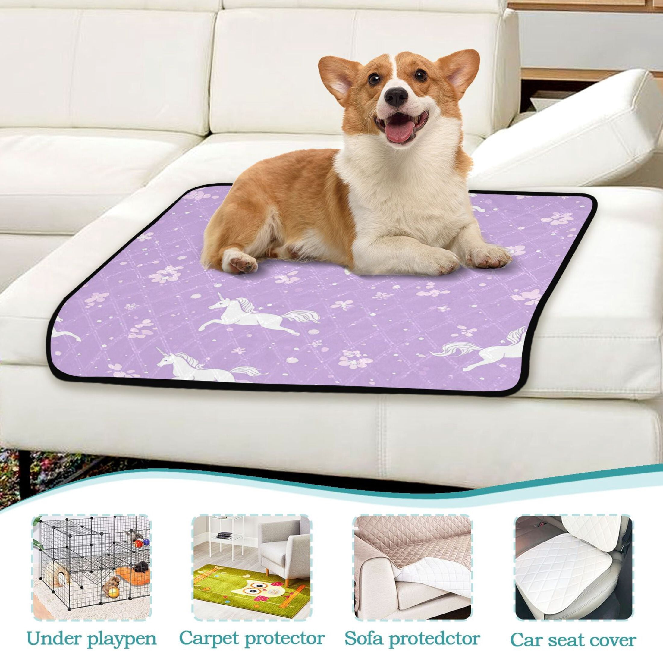 Qxltty Pattern with Flying Unicorns and Flowers Cat litter Pads Pet Set of 3 Diaper Mats Center Anti-leakage Layer Absorbent Soft and Comfortable