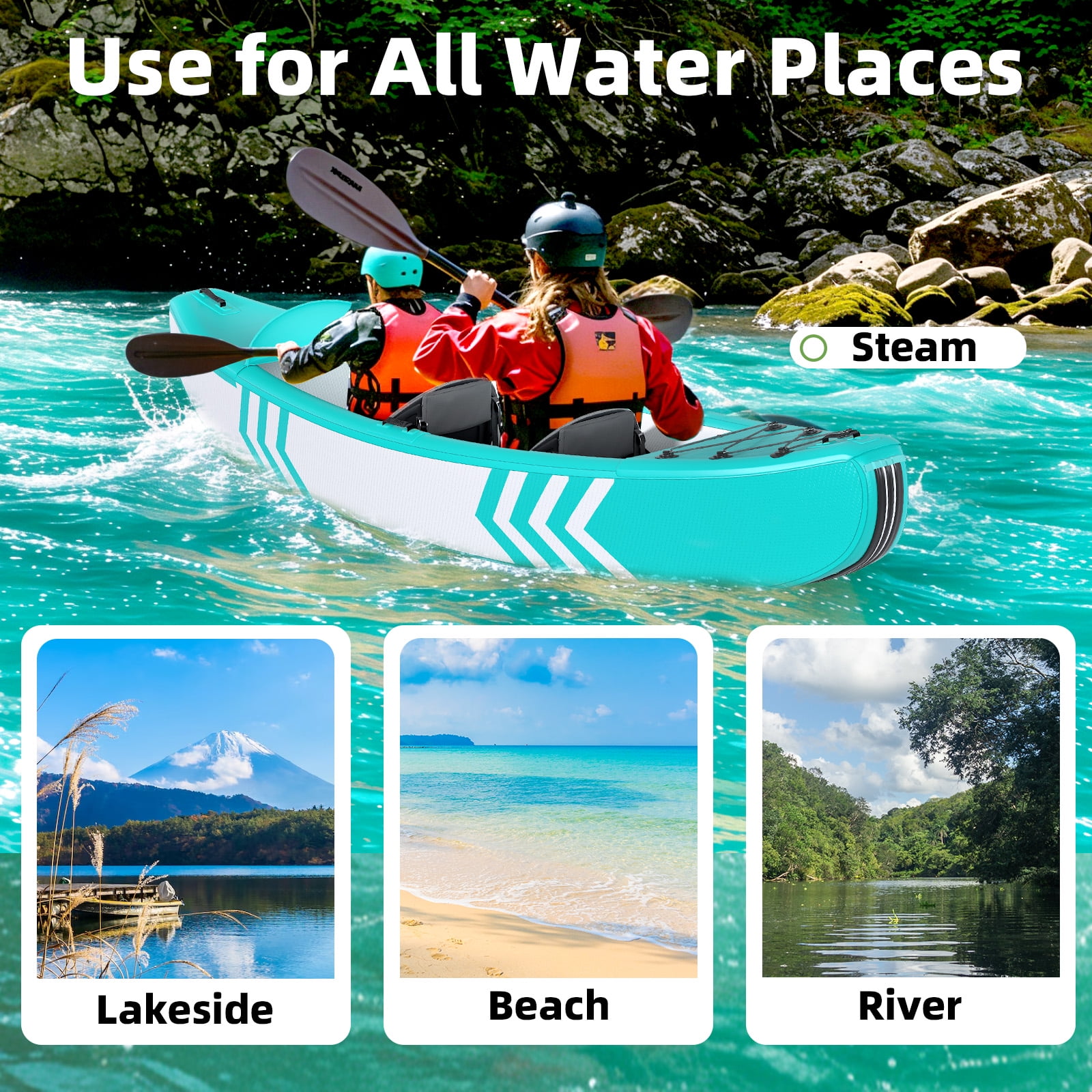Danrelax 2 Person Inflatable Kayak for Adults, Drop-Stitch Floor, Tandem Kayak, Blue
