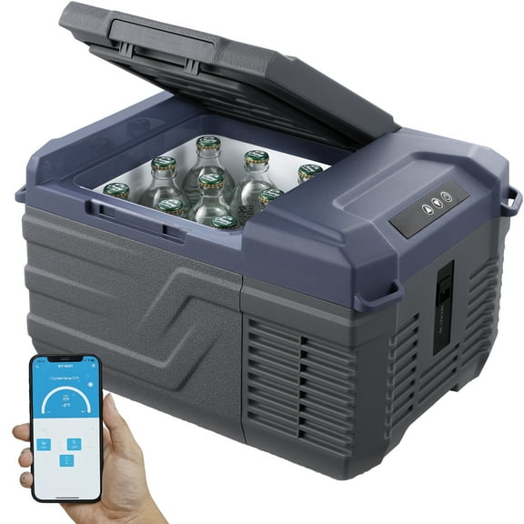 KFFKFF Car Cooler, 12V Portable Fridge, 9L Capacity, Single Zone Freezing/Chilling, -4℉-68℉ Temp Control, 12/24V DC & 100-240V AC for Travel, Camping, RV