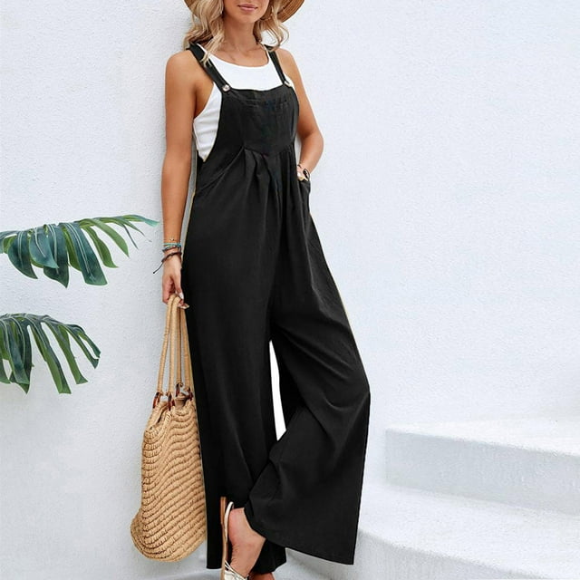 TIMIFIS Combinaisons Amples pour Femmes, Couleur Unie, Salopettes à Jambe Grand, Mode Décontractée, Amples, Mignonnes, Combinaisons Pantalons avec Poches