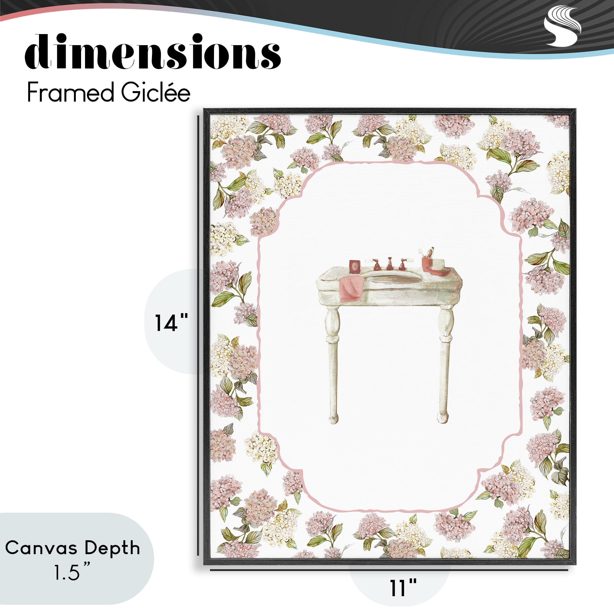Stupell Industries Elegant Hydrangeas Vanity Black Framed Giclee Art, design by Carol Robinson