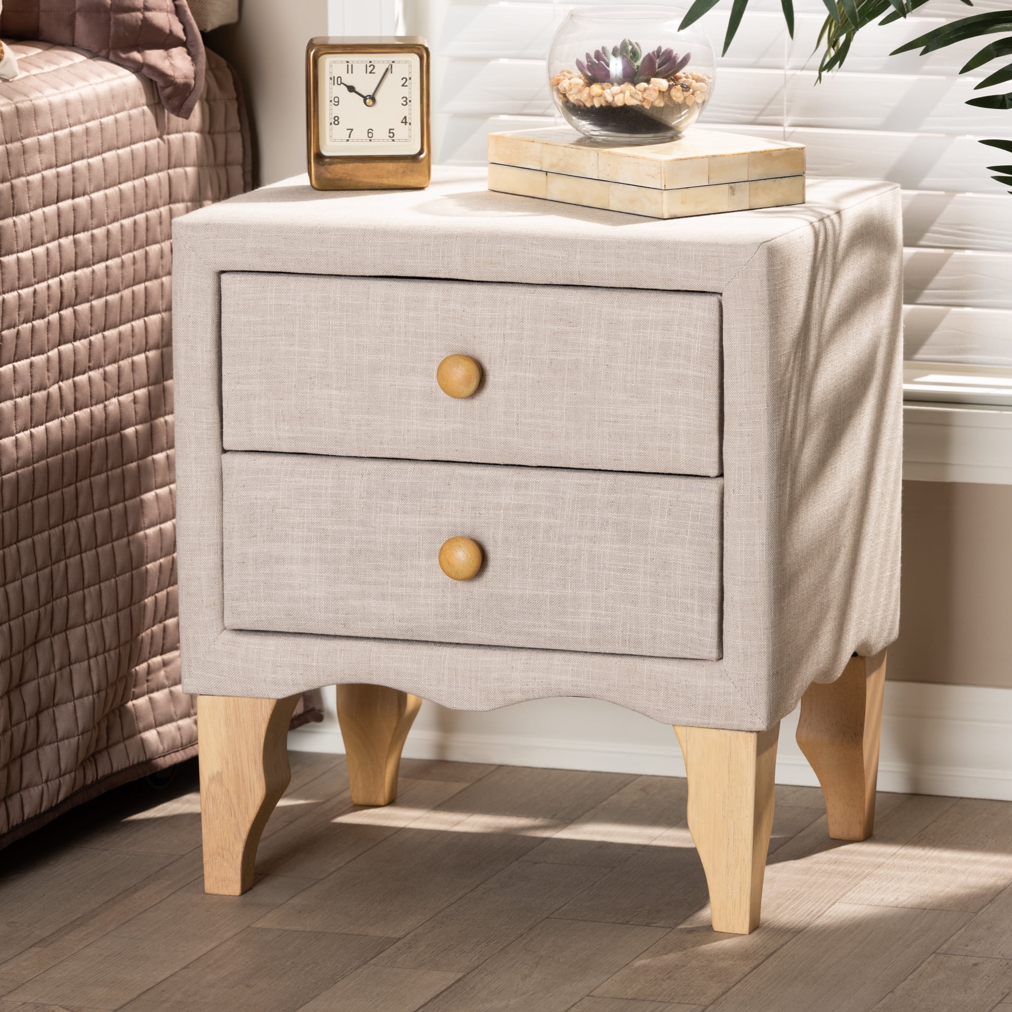 Baxton Studio Artis 2Drawer Fabric and Wood Nightstand in Charcoal