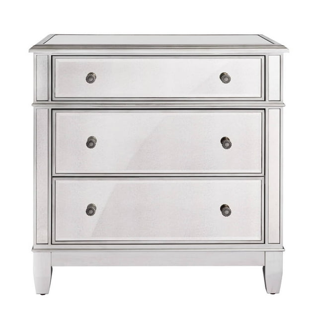 Home Belongs Danielle Argent 3 Tiroirs Commode / Table de Chevet - Miroir Antique 31.50"