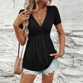 thumbnail image 5 of Htigea Short Sleeve V Neck Dressy Casual Blouses Lightweight Thin Fashion Shirts Summer Tops for Women Black,2XL, 5 of 6