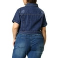 thumbnail image 4 of Agnes Orinda Women's Plus Size Denim Jacket Short Sleeves Button Down Cropped Jean Jackets 2X Blue, 4 of 8