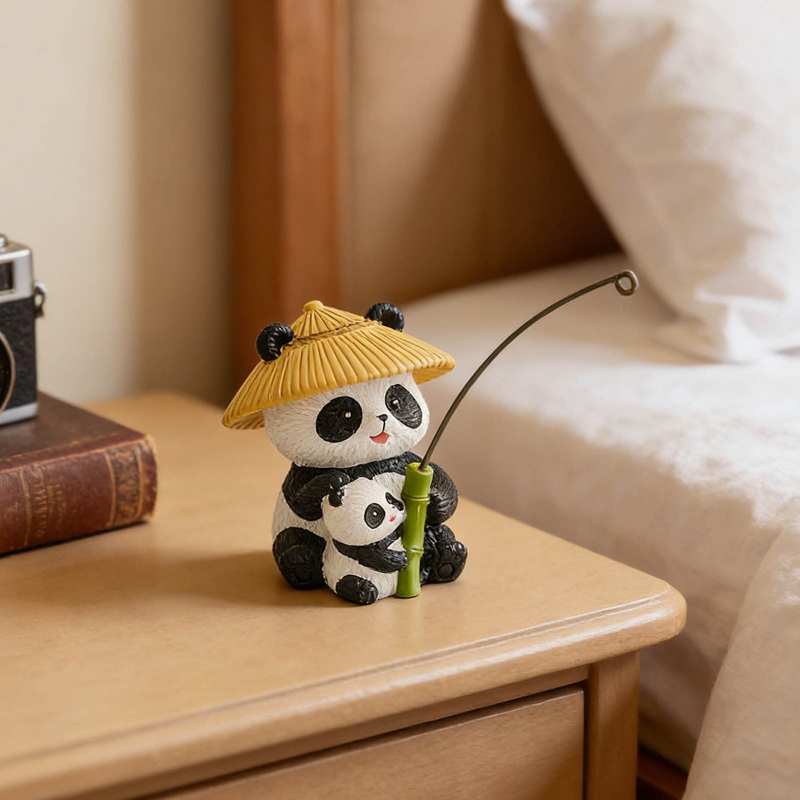 Cute Panda Fisher Sculpture - Funny Fishing Panda Statue for Aquarium Tank, Garden Patio Decor, Animal Landscape Ornament and Panda Figurine Collectible